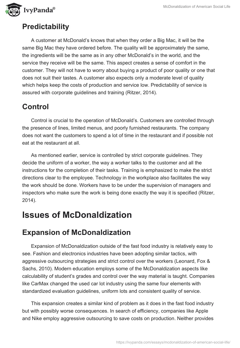 McDonaldization of American Social Life. Page 2