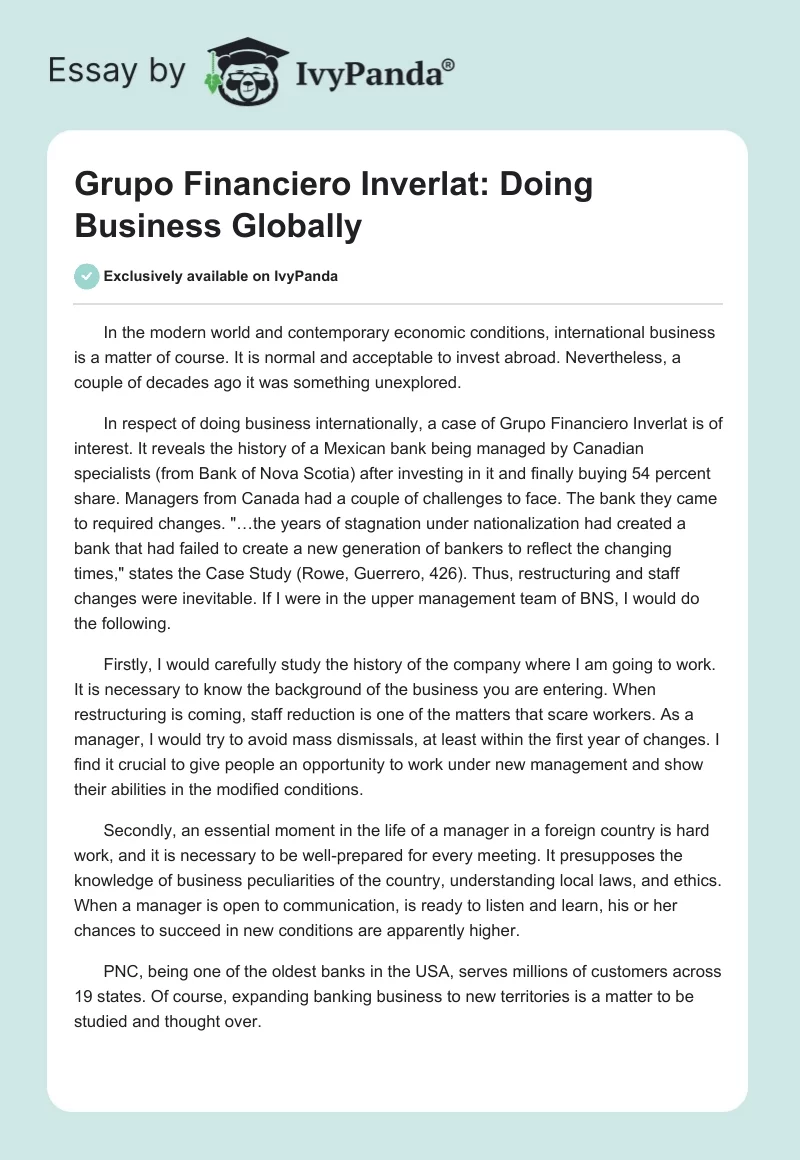 Grupo Financiero Inverlat: Doing Business Globally. Page 1