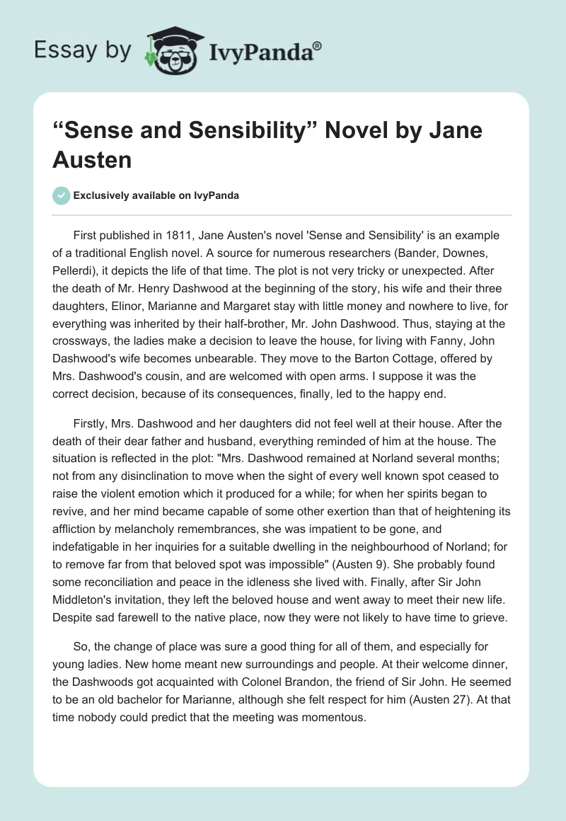 “Sense and Sensibility” Novel by Jane Austen. Page 1