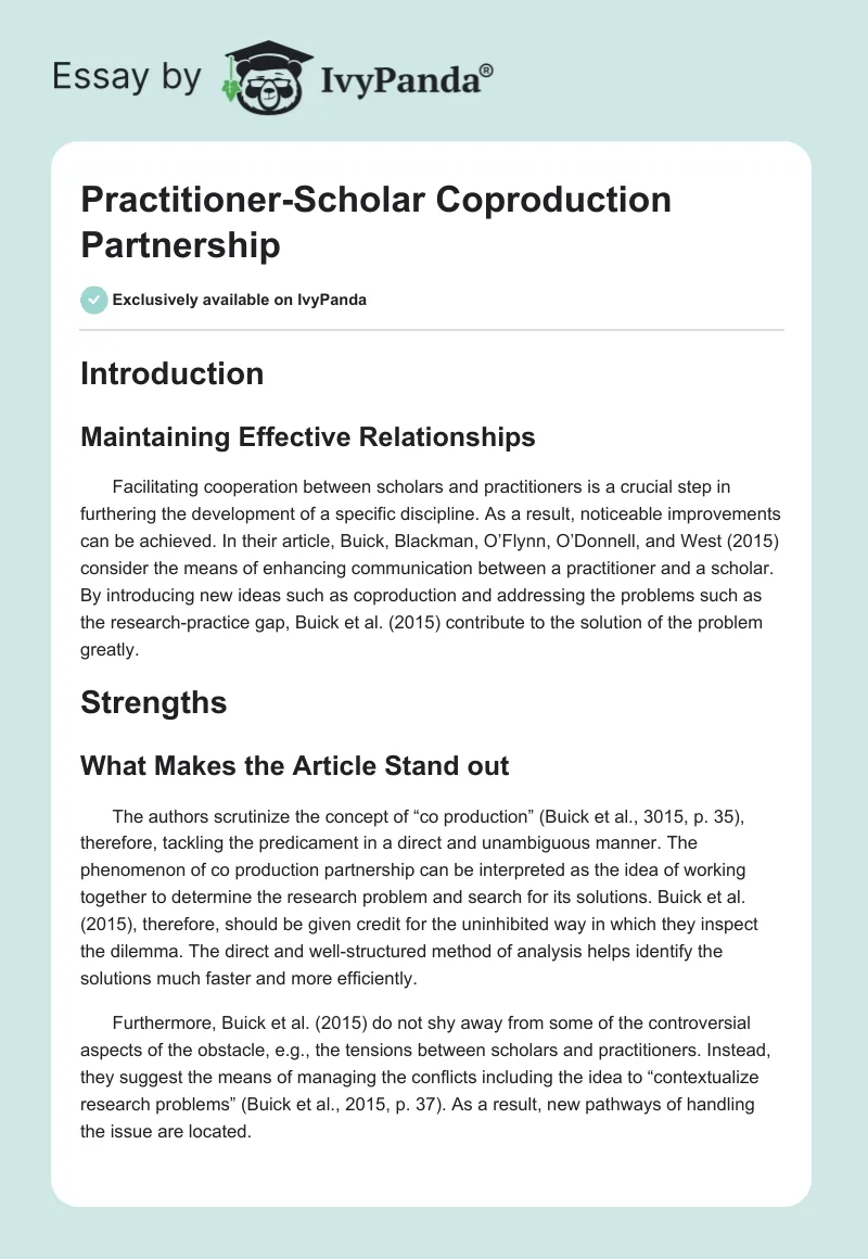 Practitioner-Scholar Coproduction Partnership. Page 1