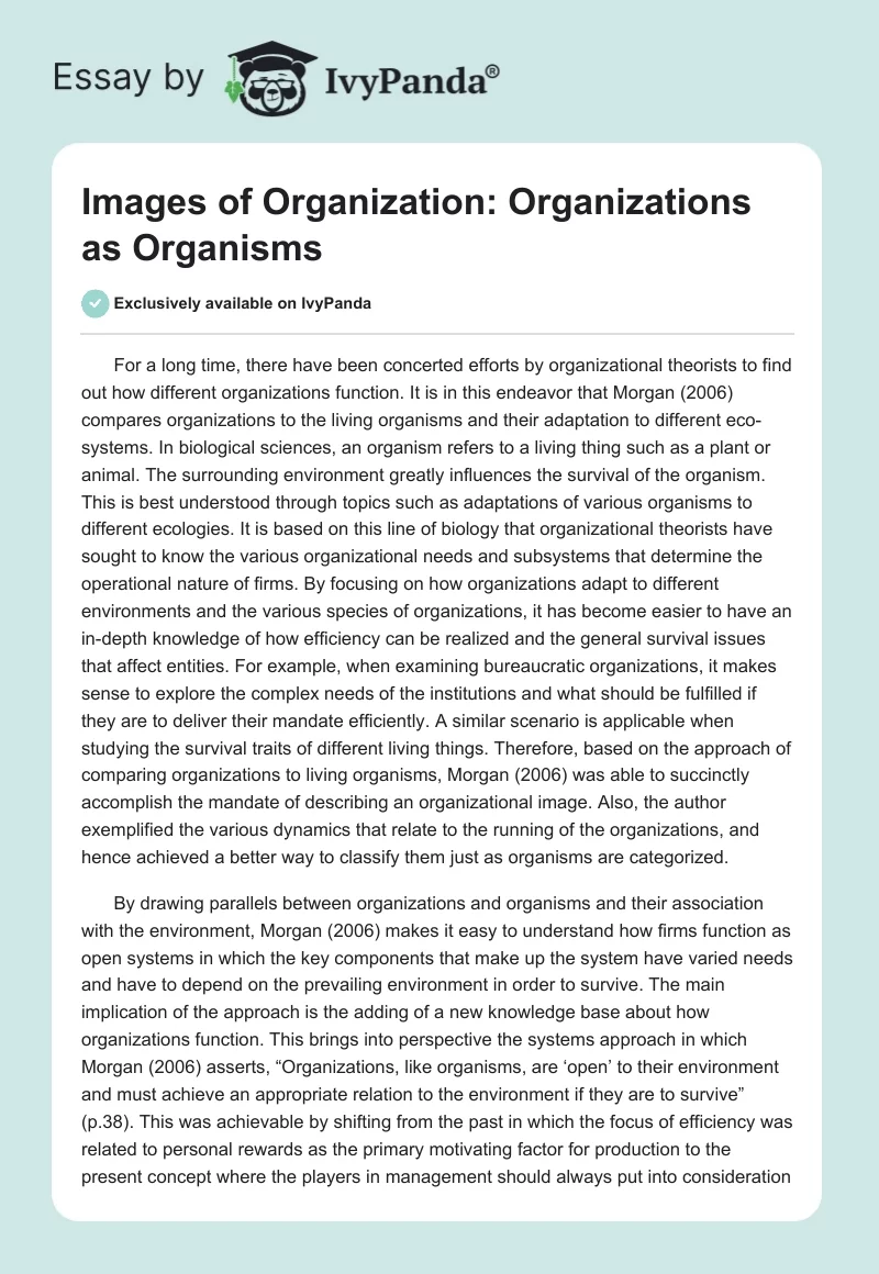 Images of Organization: Organizations as Organisms. Page 1