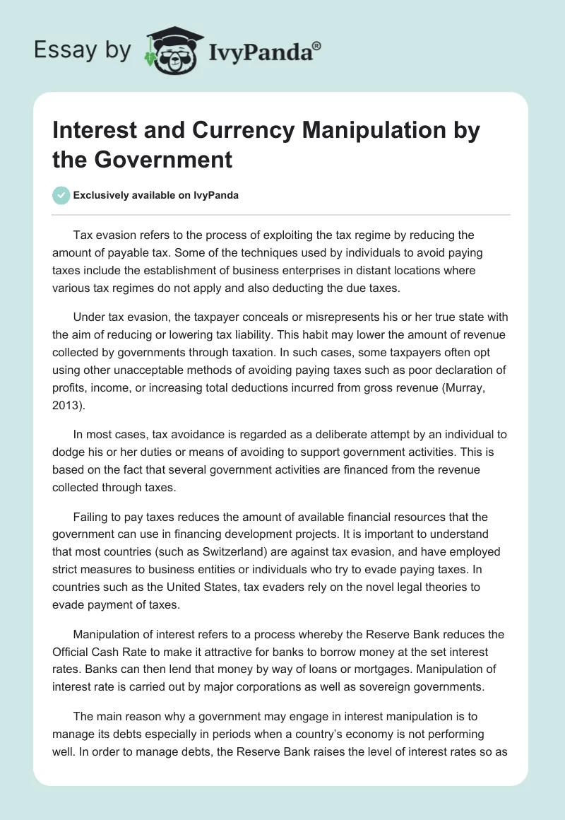Interest and Currency Manipulation by the Government. Page 1