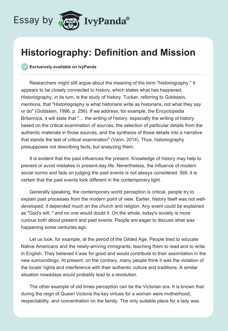 Historiography: Definition and Mission. Page 1
