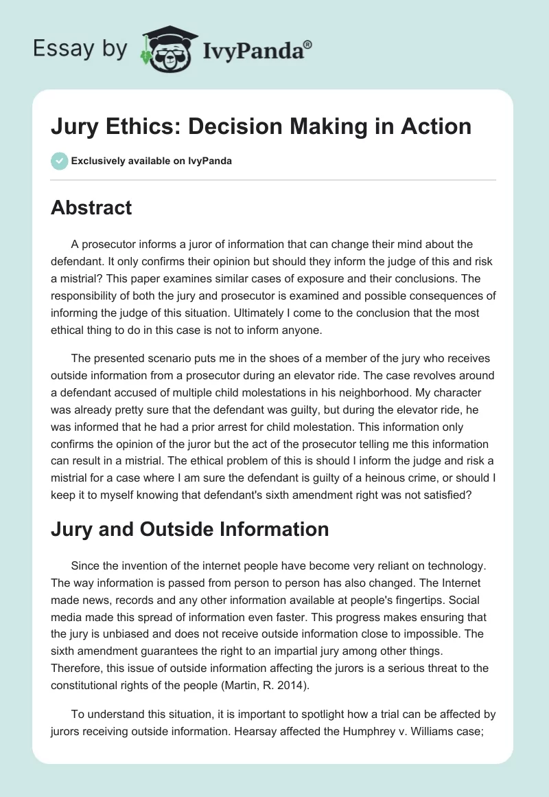 Jury Ethics: Decision Making in Action. Page 1