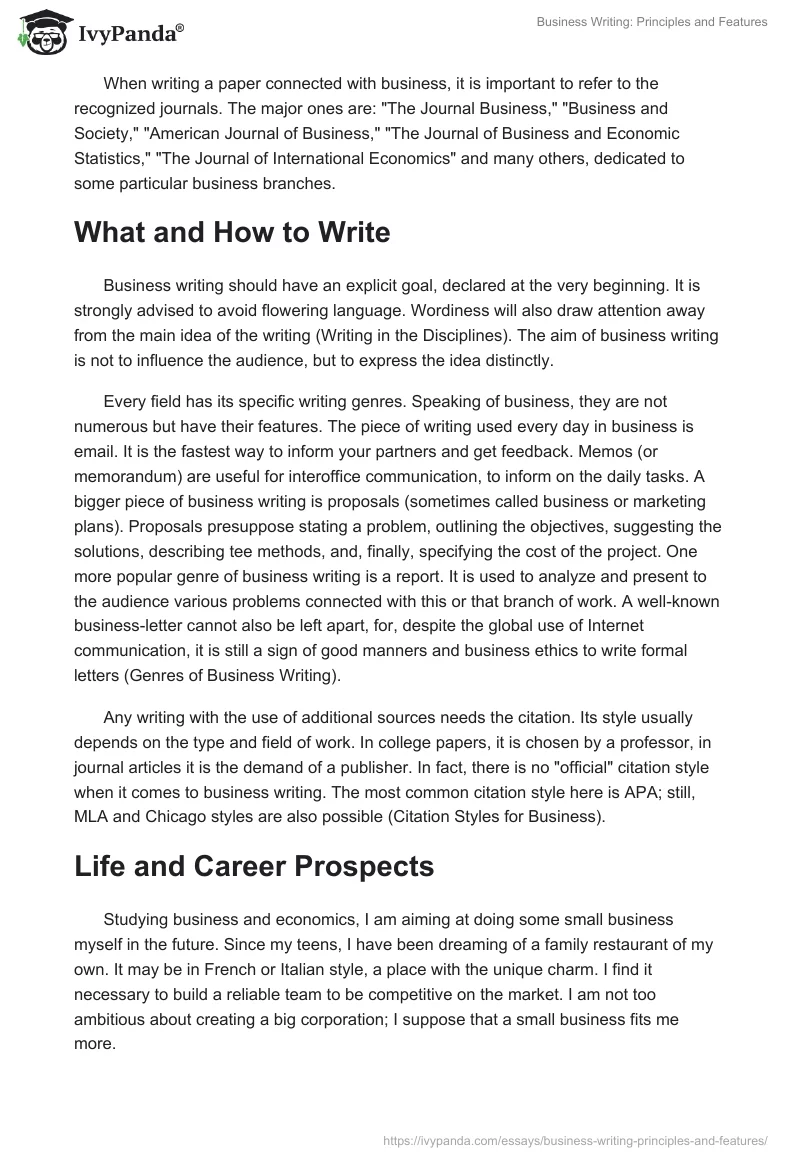 Business Writing: Principles and Features. Page 2