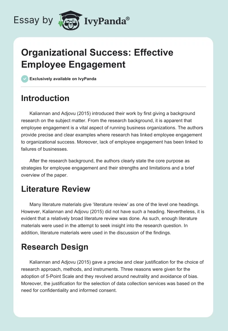 Organizational Success: Effective Employee Engagement. Page 1
