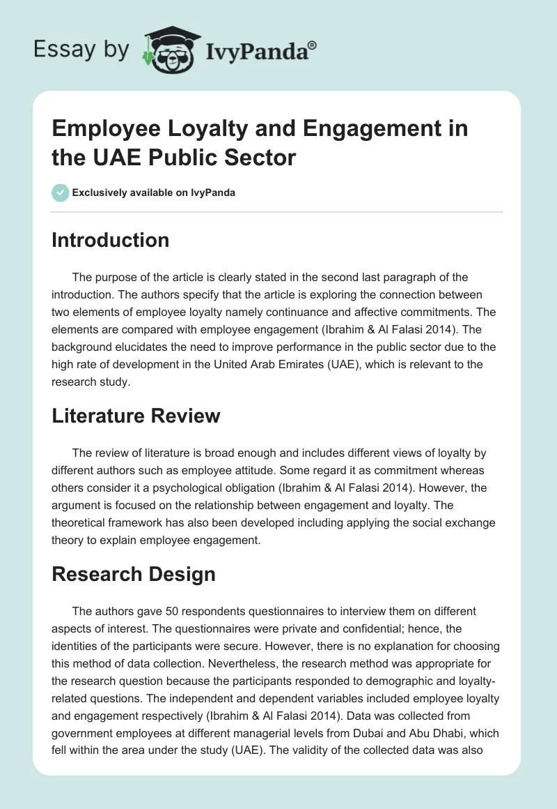 Employee Loyalty and Engagement in the UAE Public Sector. Page 1