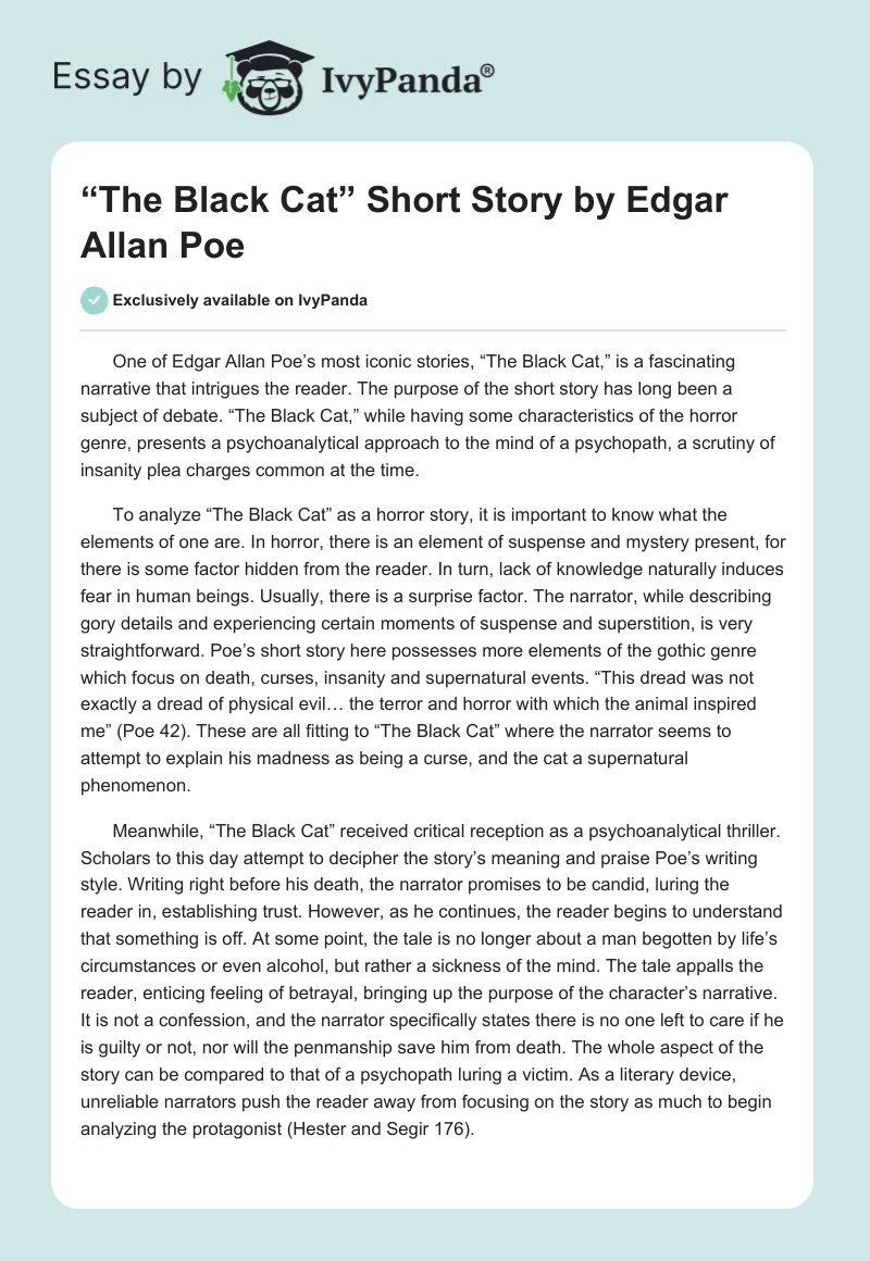 “The Black Cat” Short Story by Edgar Allan Poe. Page 1