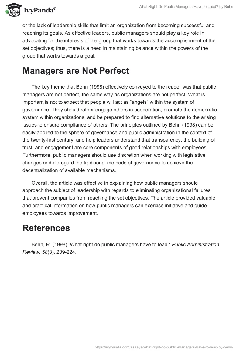What Right Do Public Managers Have to Lead? by Behn. Page 2