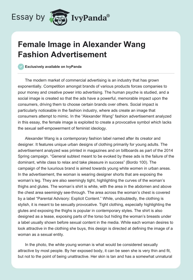 Female Image in Alexander Wang Fashion Advertisement. Page 1