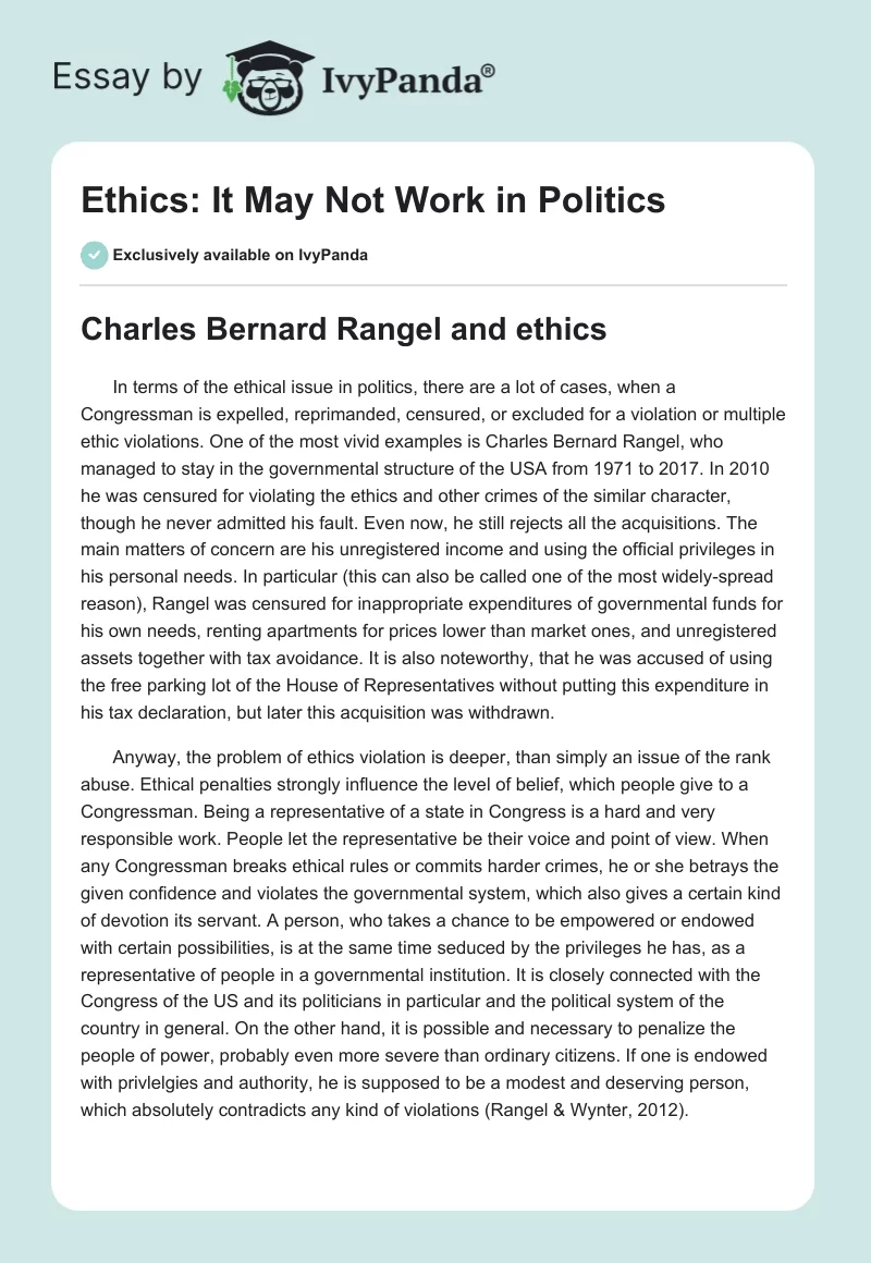 Ethics: It May Not Work in Politics. Page 1
