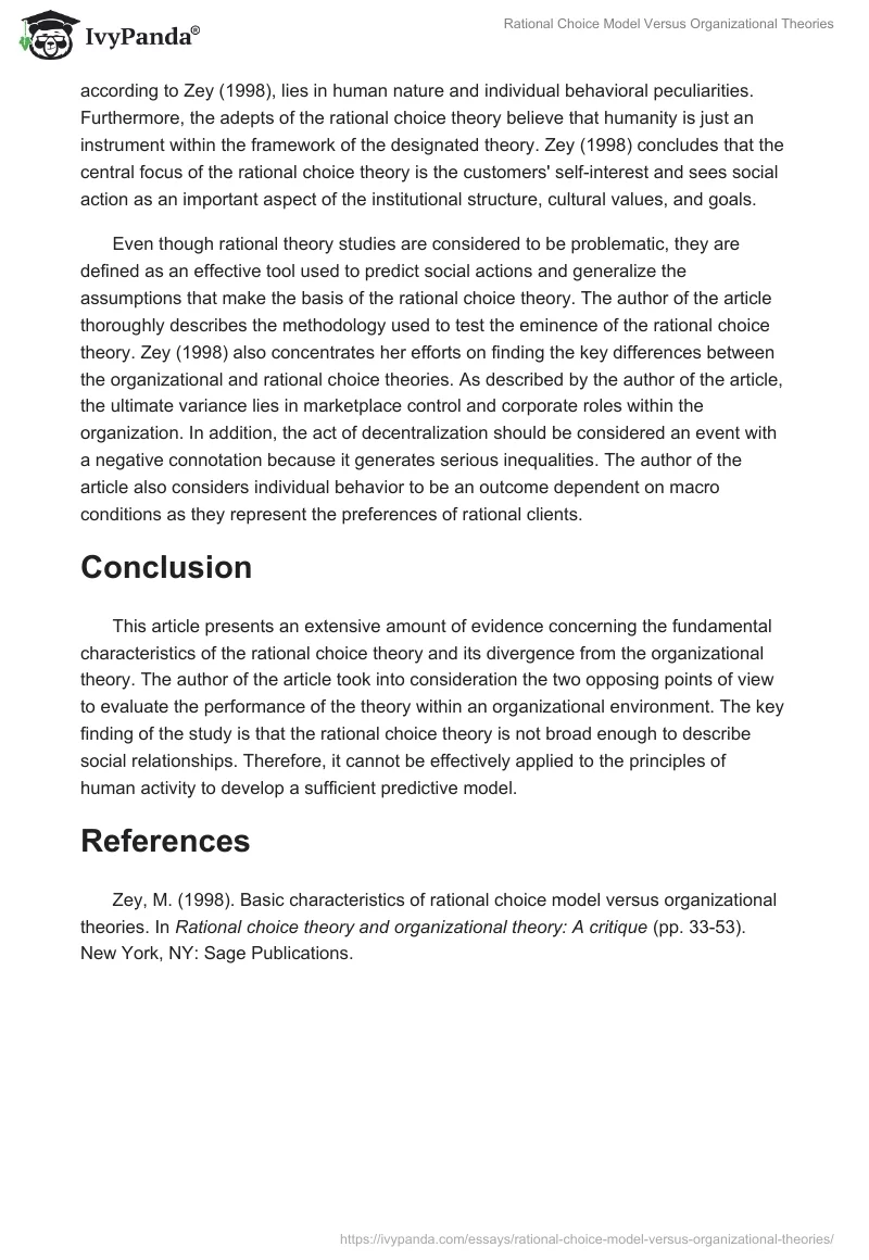 Rational Choice Model Versus Organizational Theories. Page 2