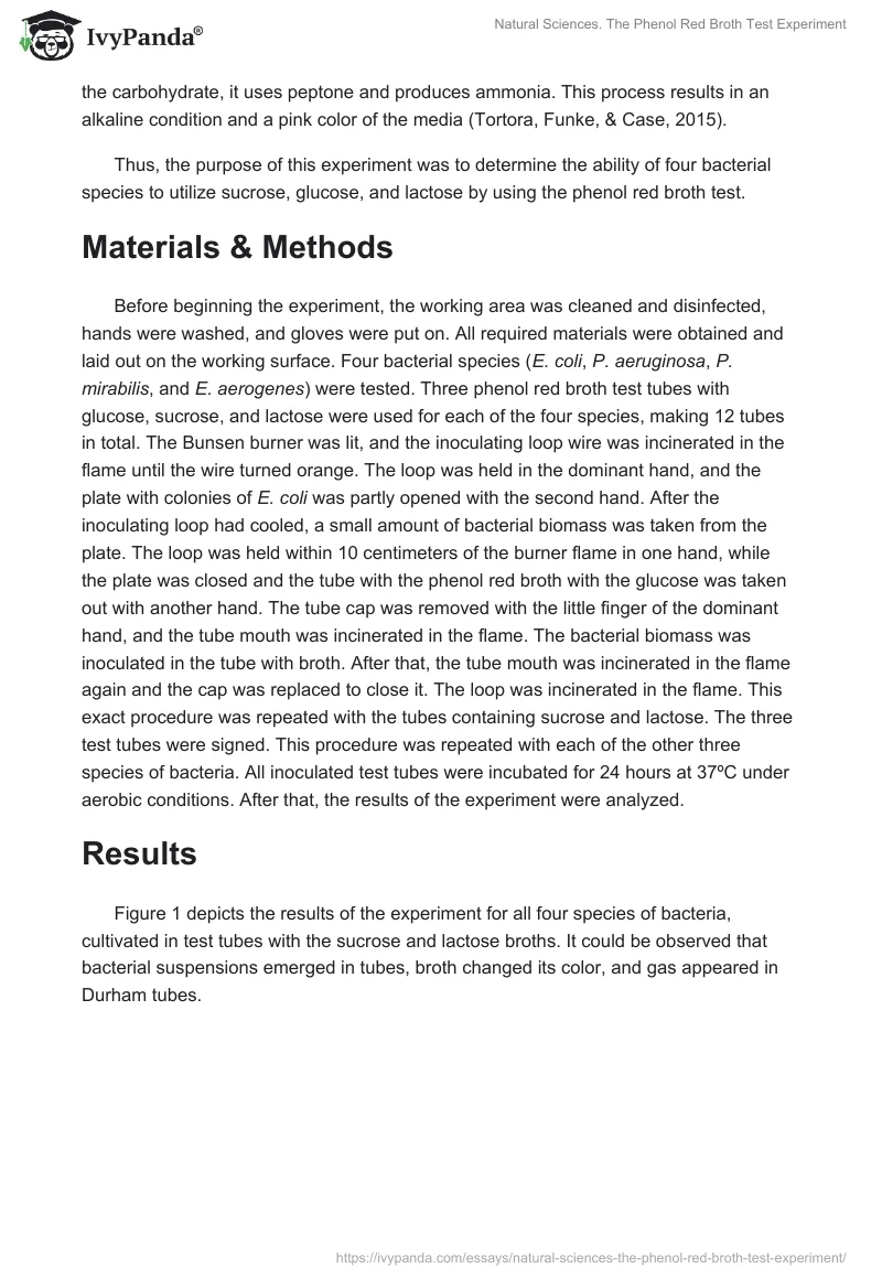 Natural Sciences. The Phenol Red Broth Test Experiment. Page 2