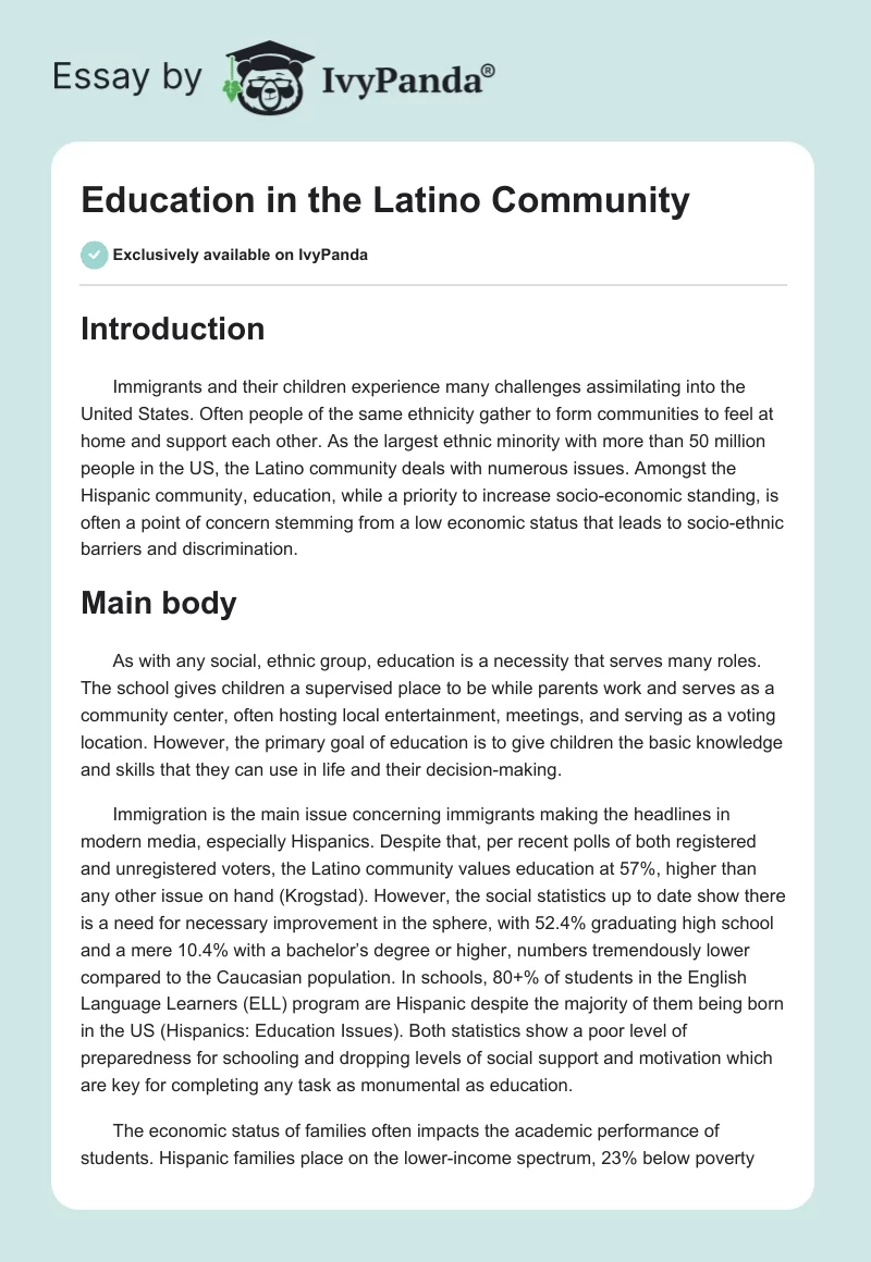 Education in the Latino Community. Page 1