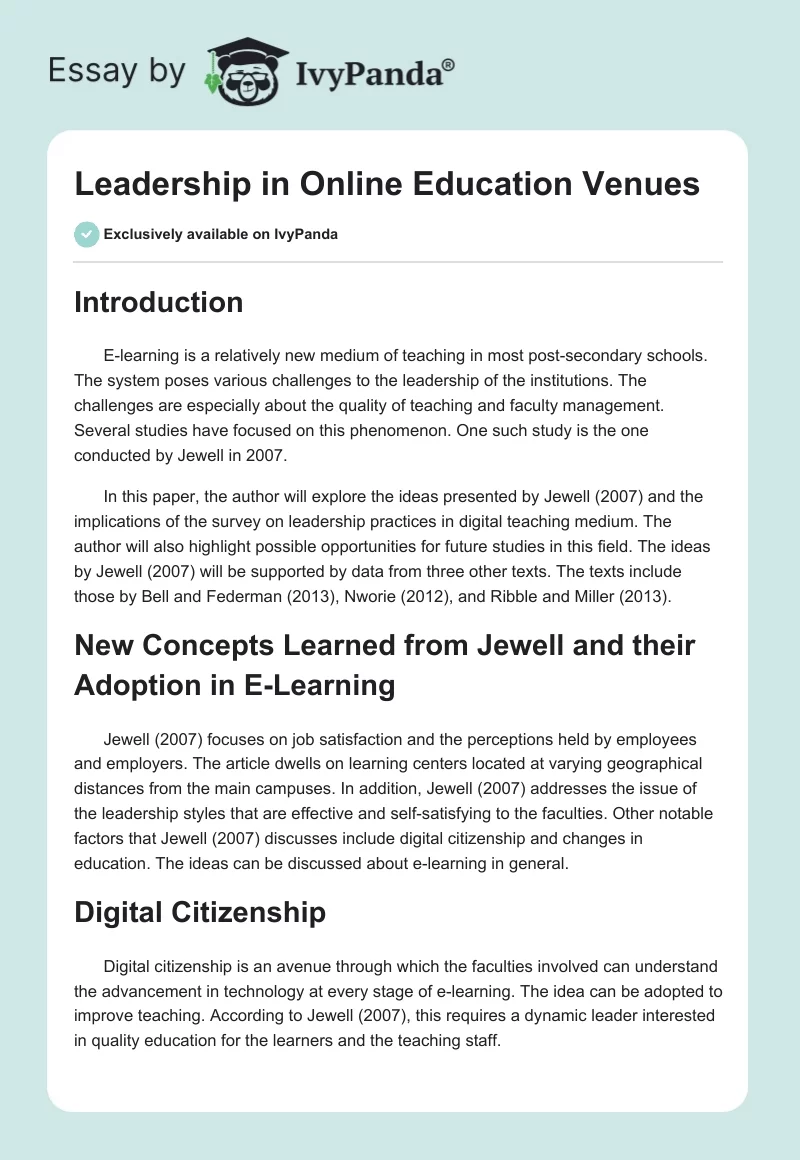 Leadership in Online Education Venues. Page 1