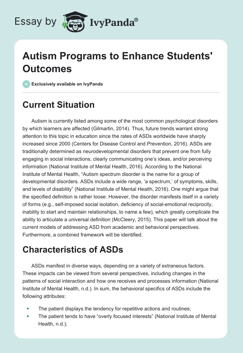Autism Programs to Enhance Students' Outcomes. Page 1