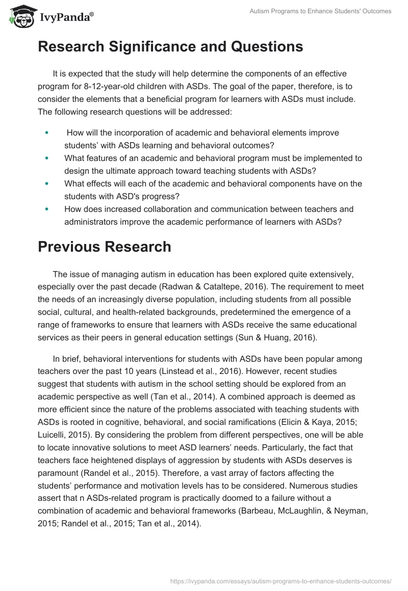 Autism Programs to Enhance Students' Outcomes. Page 4
