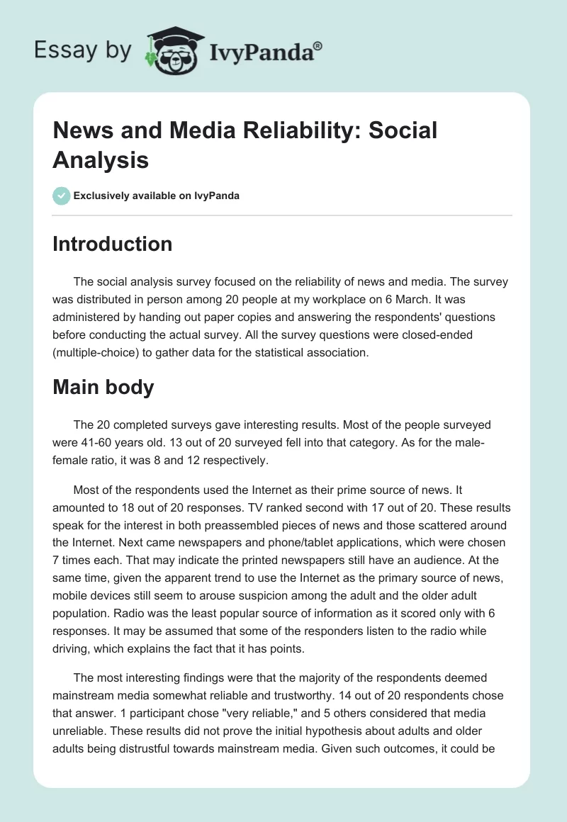 News and Media Reliability: Social Analysis. Page 1