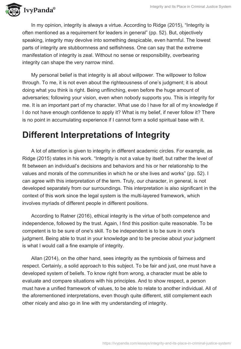 Integrity and Its Place in Criminal Justice System. Page 2