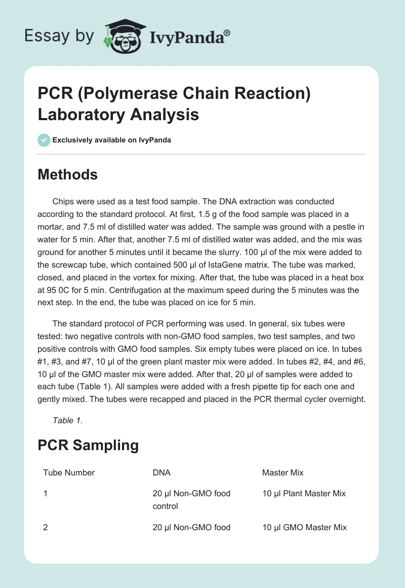 PCR (Polymerase Chain Reaction) Laboratory Analysis. Page 1