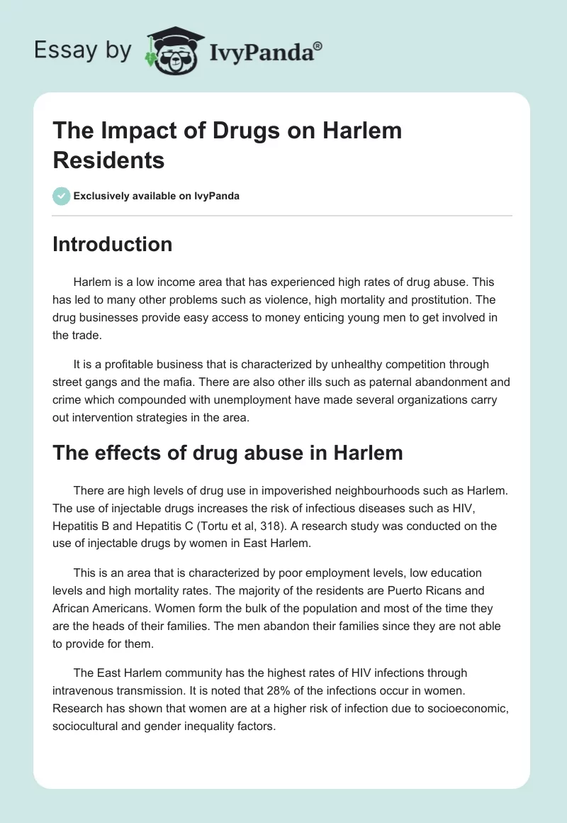 The Impact of Drugs on Harlem Residents. Page 1