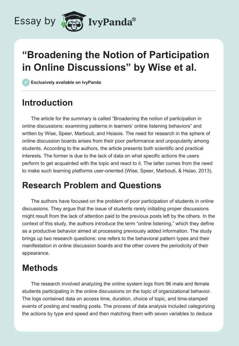 “Broadening the Notion of Participation in Online Discussions” by Wise et al.. Page 1