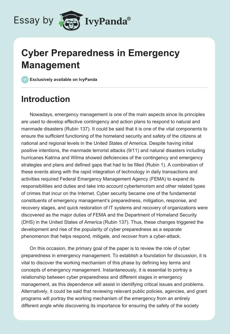 Cyber Preparedness in Emergency Management. Page 1