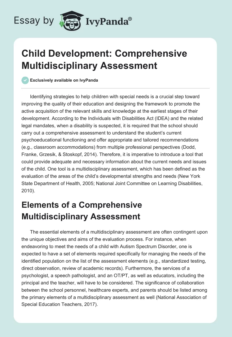 Child Development: Comprehensive Multidisciplinary Assessment. Page 1