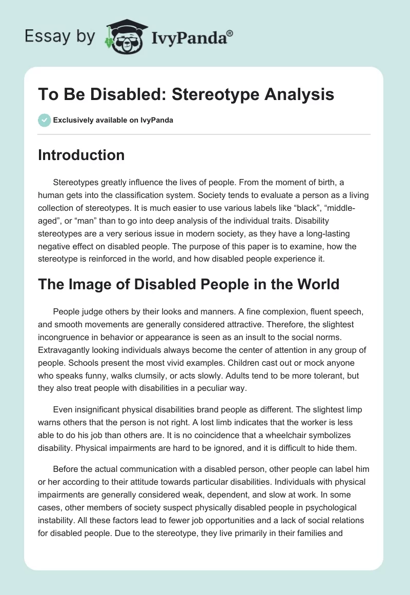 To Be Disabled: Stereotype Analysis. Page 1