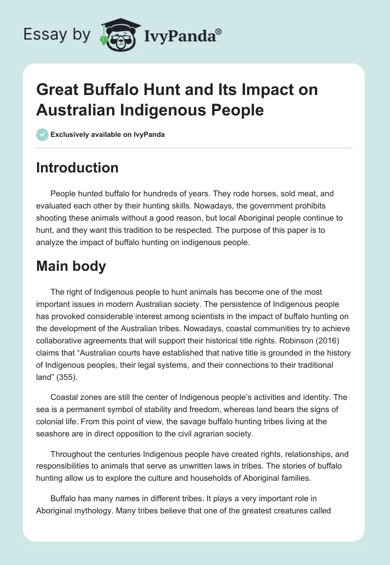 Great Buffalo Hunt and Its Impact on Australian Indigenous People. Page 1