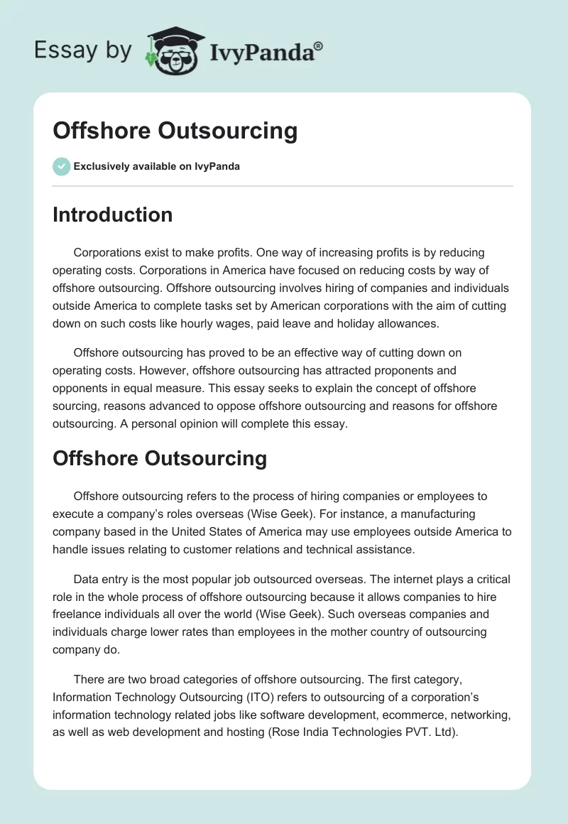 Offshore Outsourcing. Page 1
