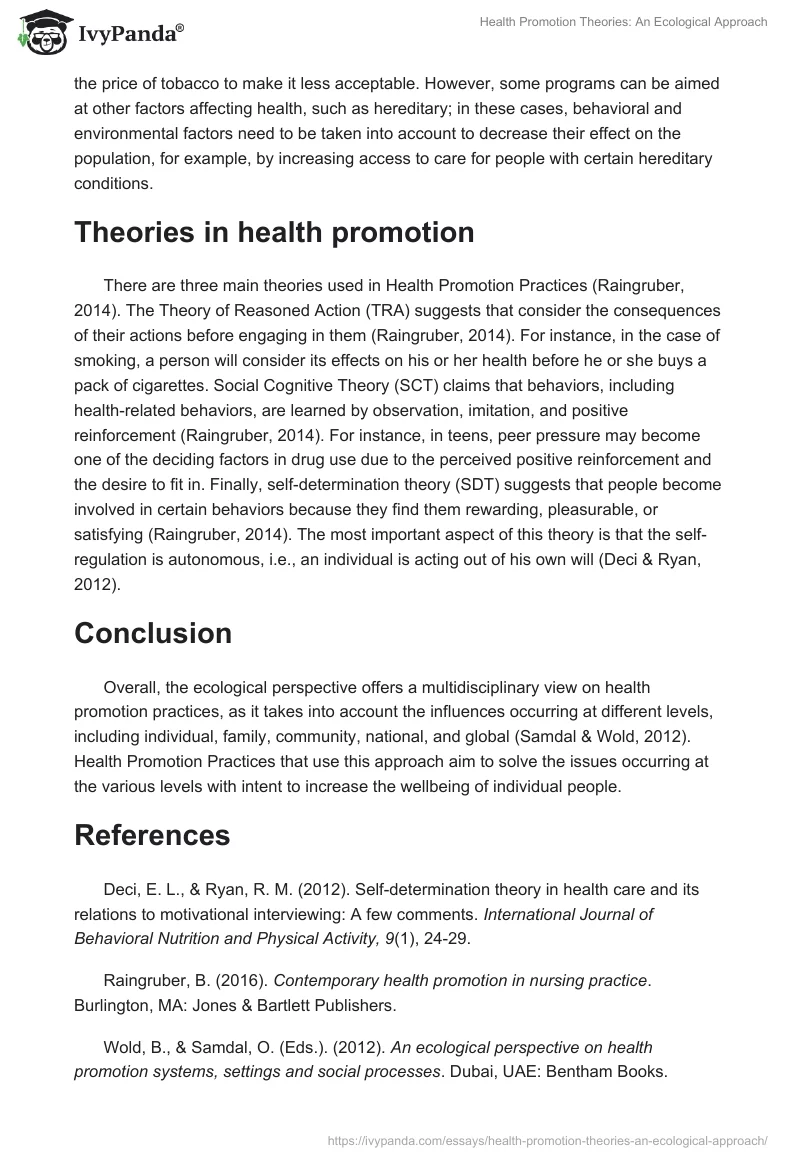 Health Promotion Theories: An Ecological Approach. Page 2