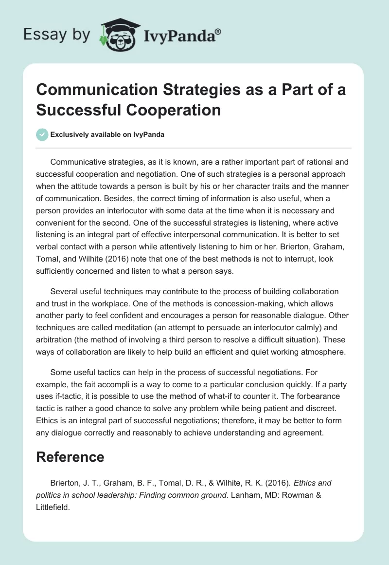 Communication Strategies as a Part of a Successful Cooperation. Page 1