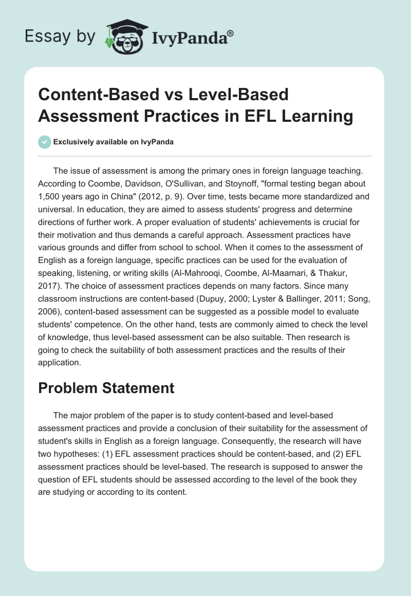 Content-Based vs Level-Based Assessment Practices in EFL Learning. Page 1