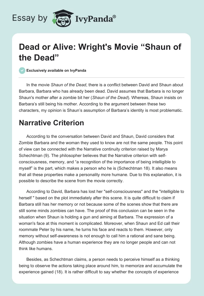 Dead or Alive: Wright's Movie “Shaun of the Dead”. Page 1