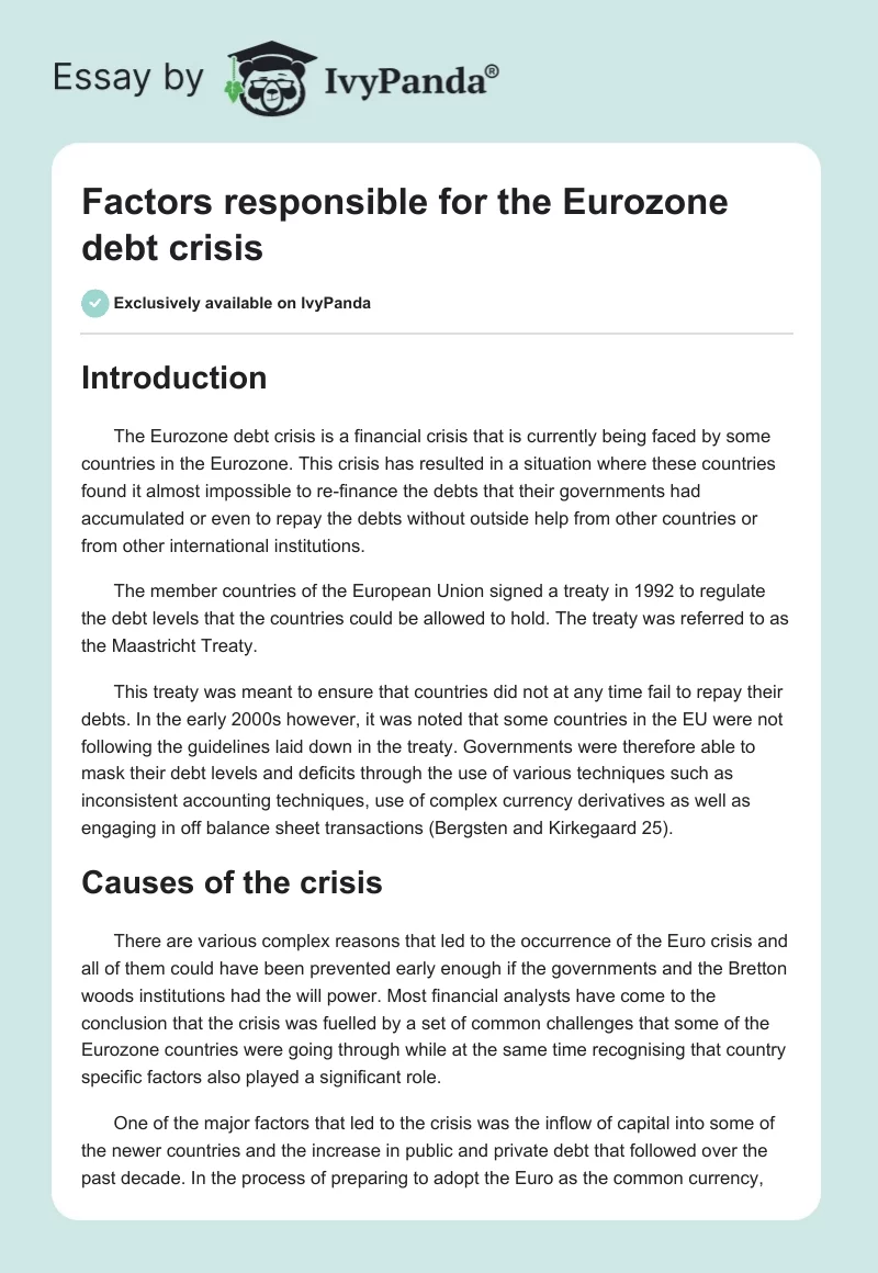 Factors responsible for the Eurozone debt crisis. Page 1