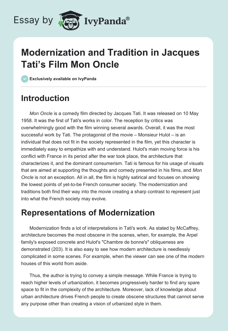 Modernization and Tradition in Jacques Tati’s Film Mon Oncle. Page 1