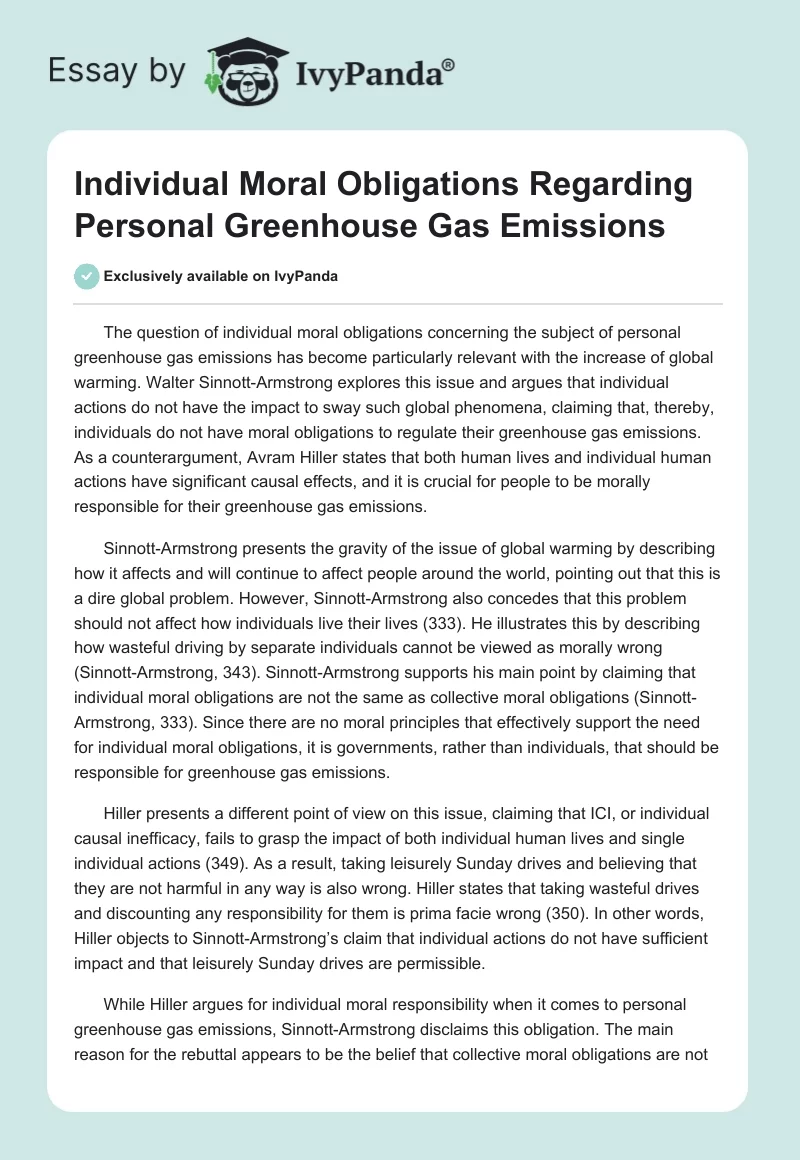Individual Moral Obligations Regarding Personal Greenhouse Gas Emissions. Page 1