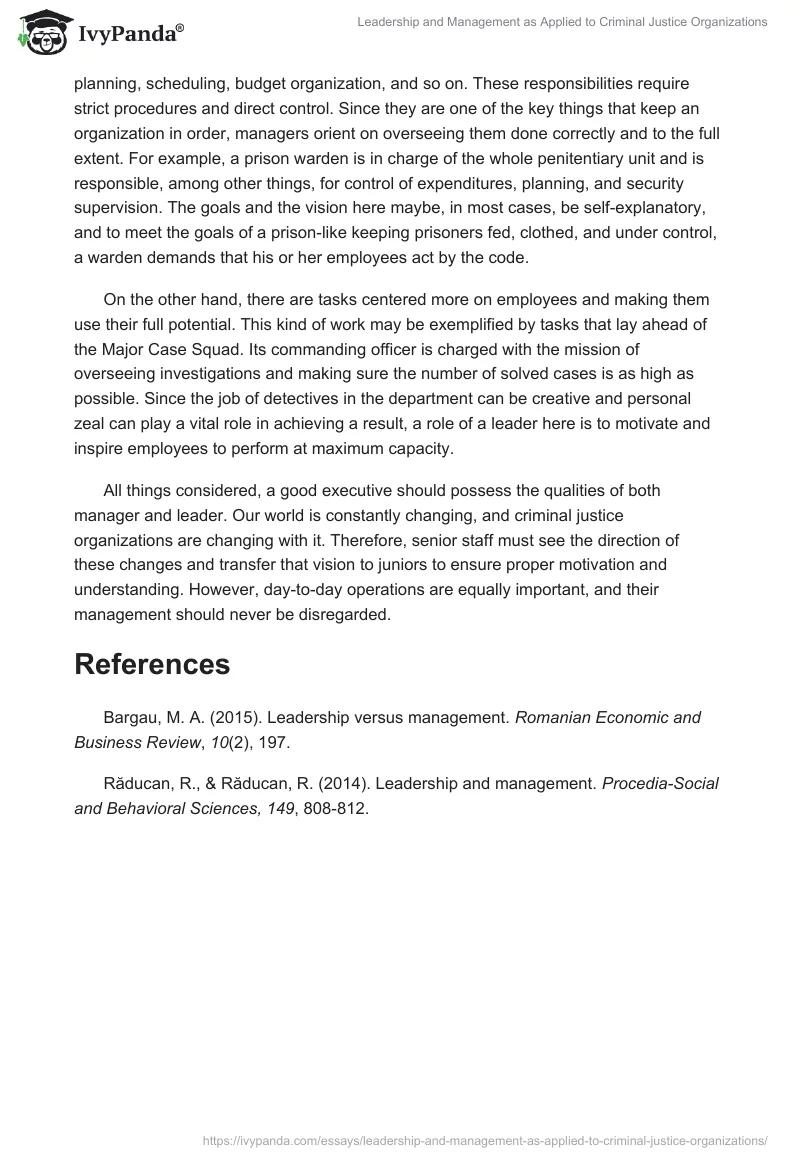 Leadership and Management as Applied to Criminal Justice Organizations. Page 2