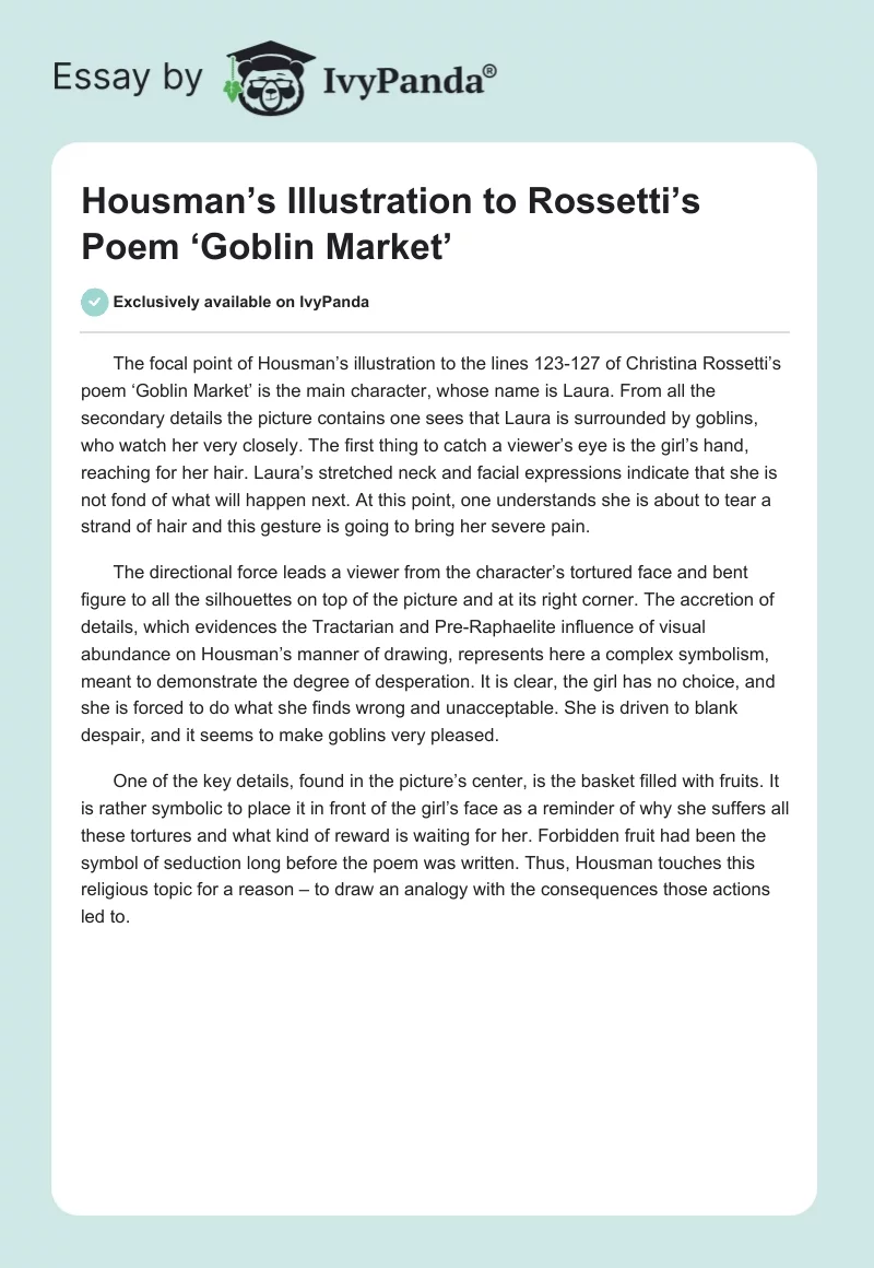 Housman’s Illustration to Rossetti’s Poem ‘Goblin Market’. Page 1
