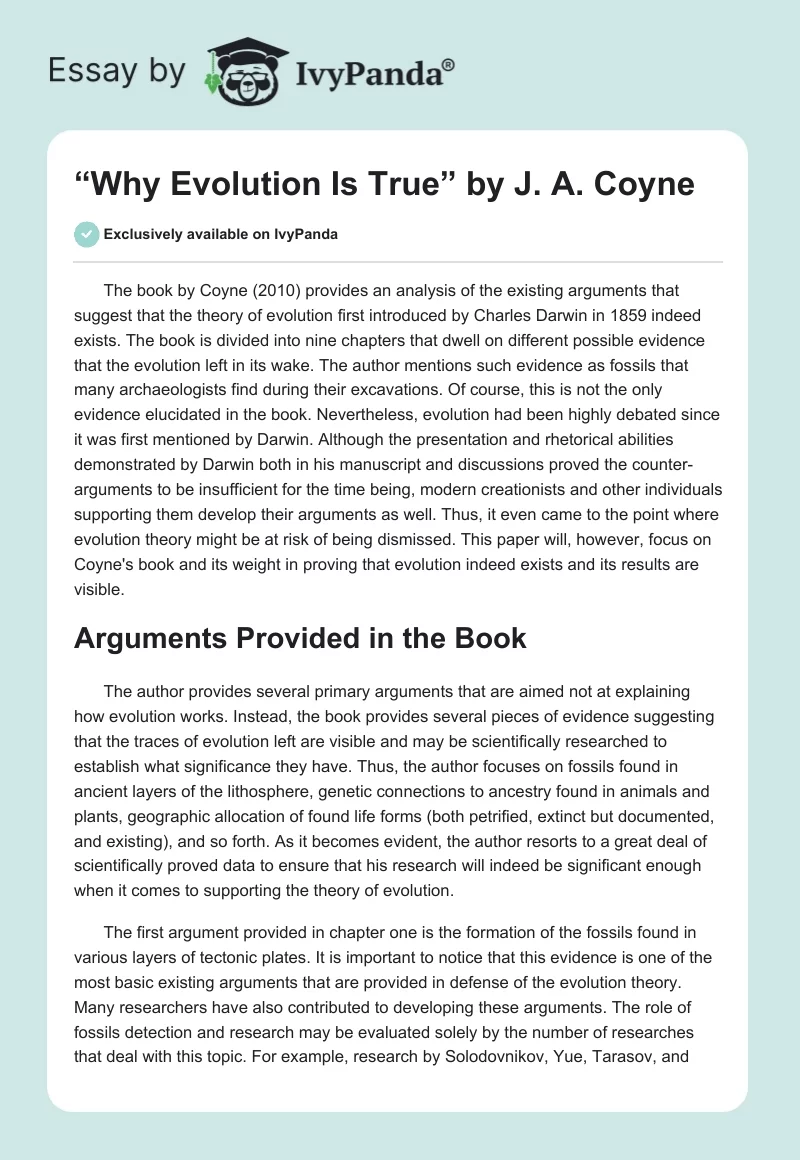“Why Evolution Is True” by J. A. Coyne. Page 1