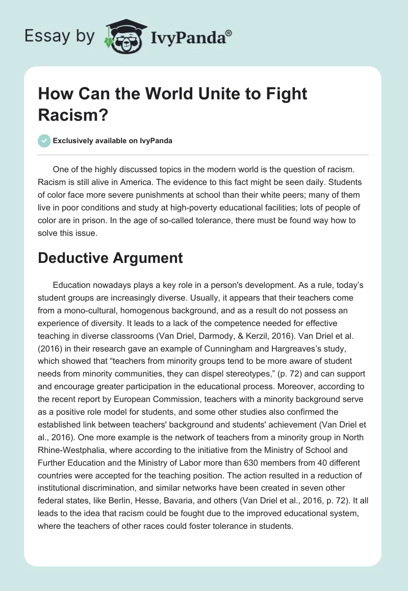 How Can the World Unite to Fight Racism?. Page 1