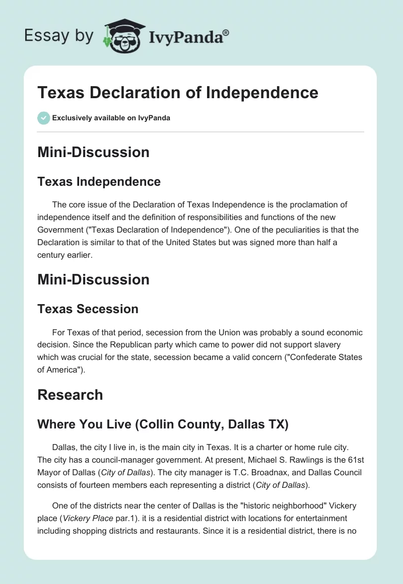 texas independence essay