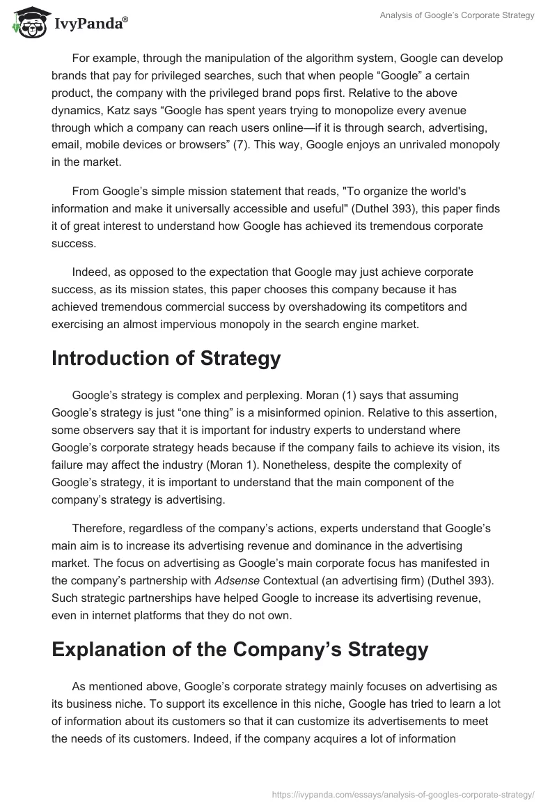 Analysis of Google’s Corporate Strategy. Page 3