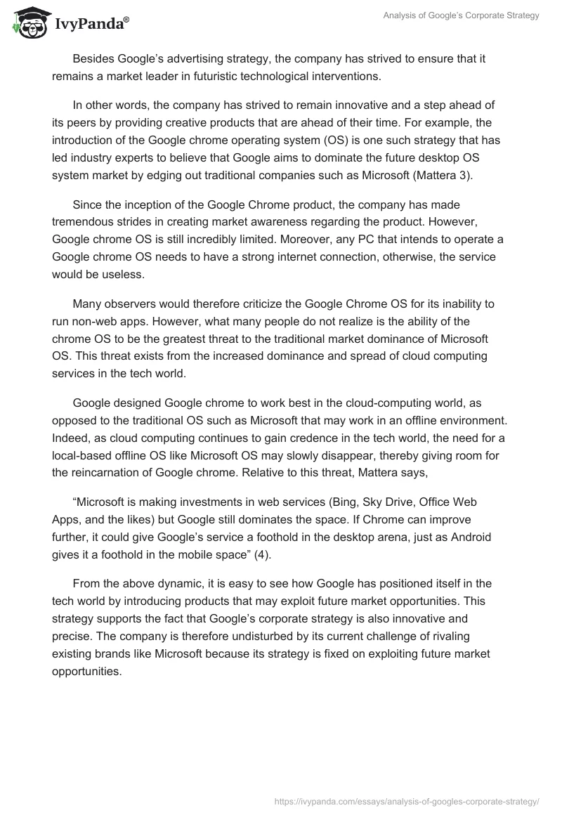 Analysis of Google’s Corporate Strategy. Page 5