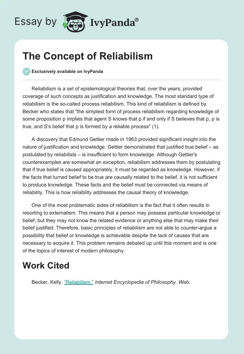 The Concept of Reliabilism. Page 1