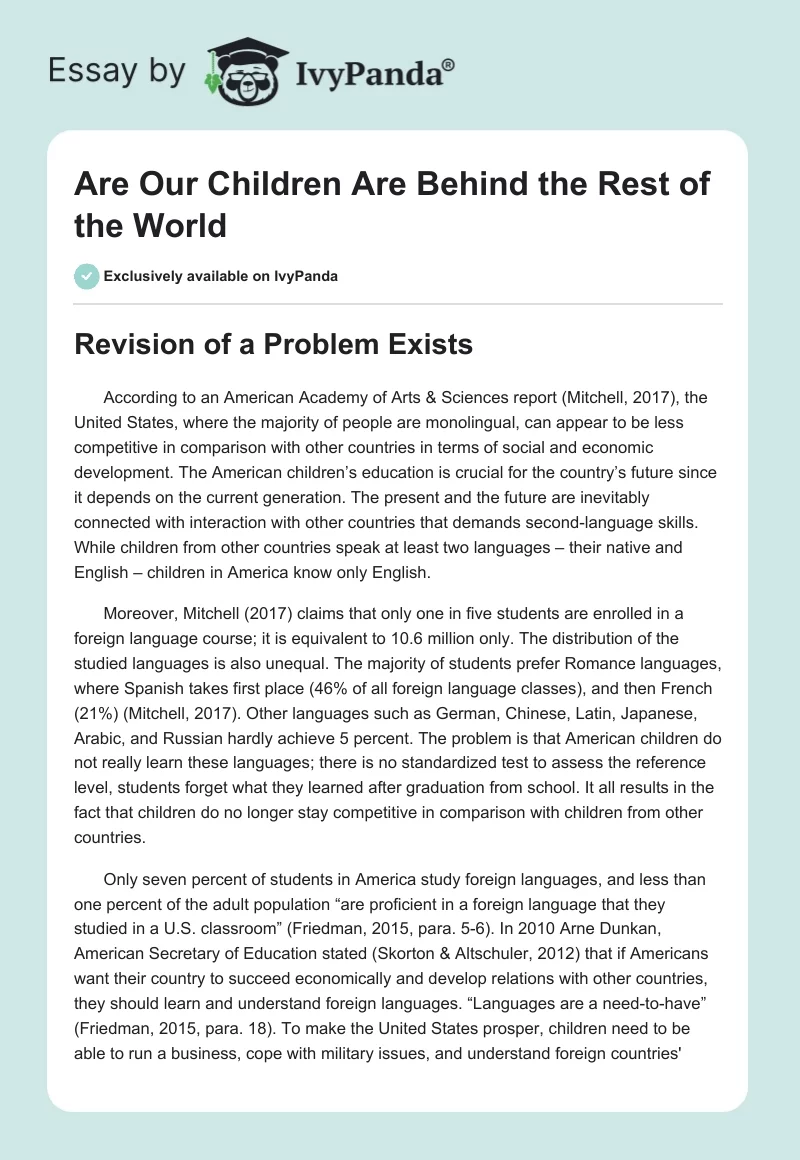 Are Our Children Are Behind the Rest of the World. Page 1