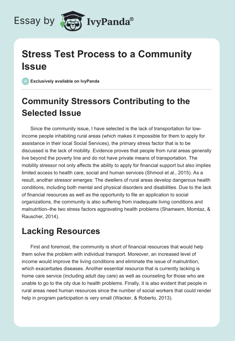 Stress Test Process to a Community Issue. Page 1