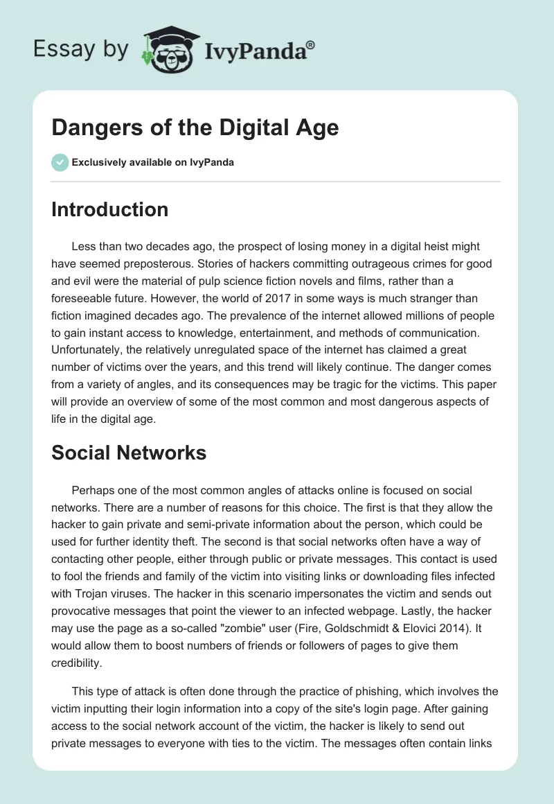 Dangers of the Digital Age. Page 1
