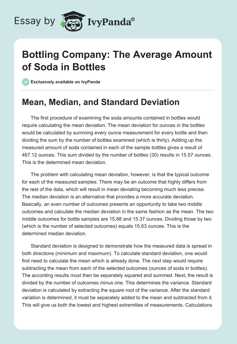 Bottling Company: The Average Amount of Soda in Bottles. Page 1